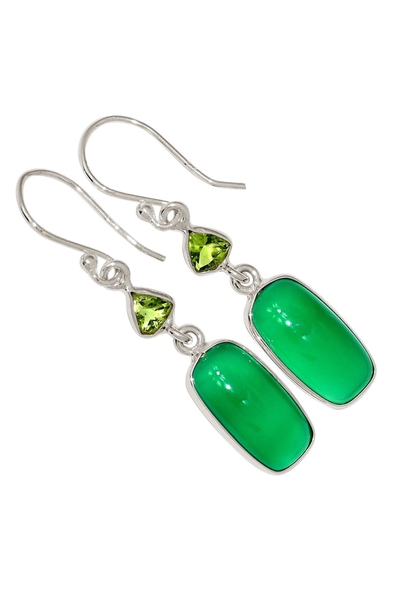 Green Onyx & Peridot 925 Sterling Silver Earrings Jewelry ALLE-18616