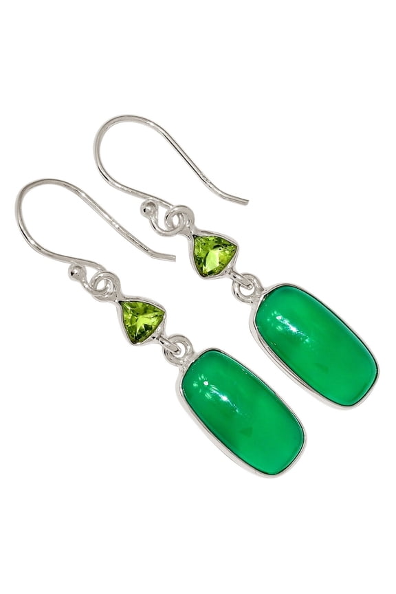 Green Onyx & Peridot 925 Sterling Silver Earrings Jewelry ALLE-18619