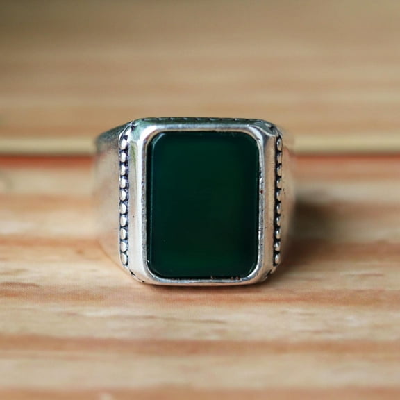 Green Onyx Ring, 925 Silver Ring, Men's Signet Ring, Statement Ring, Rectangular Ring, Vintage Ring, Boho Ring, Unisex Ring, Classic Jewelry