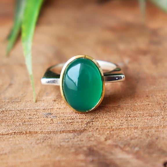 Green Onyx Ring, Gemstone Ring, 925 Sterling Pure Silver Ring, Charm Ring, Healing Crystal Ring, Oval Cut Green Onyx Ring, Gift For Her,...