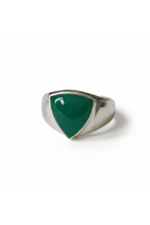 Green Onyx Signet Ring, 925 Solid Sterling Silver, Triangular Shape Ring, Unisex Bold Jewelry