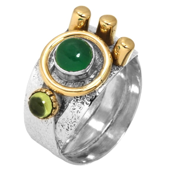 Green Onyx Women Jewelry 925 Sterling Silver Two Tone Ring