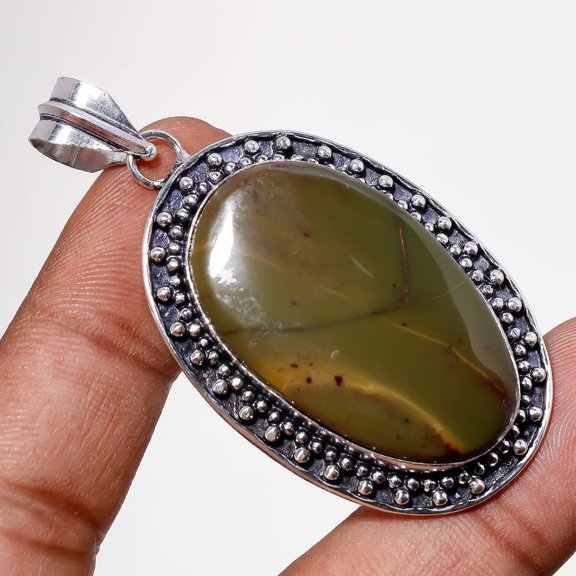 Green Opal Gemstone Handmade Ethnic Unique Design Pendant Jewelry 2.4" SA 9838