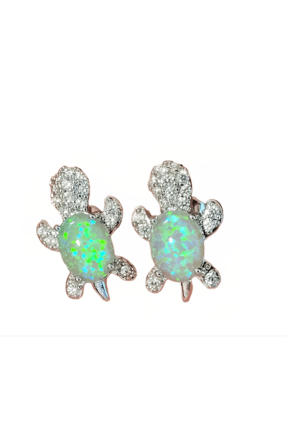 Green Opal Turtle Silver Earrings