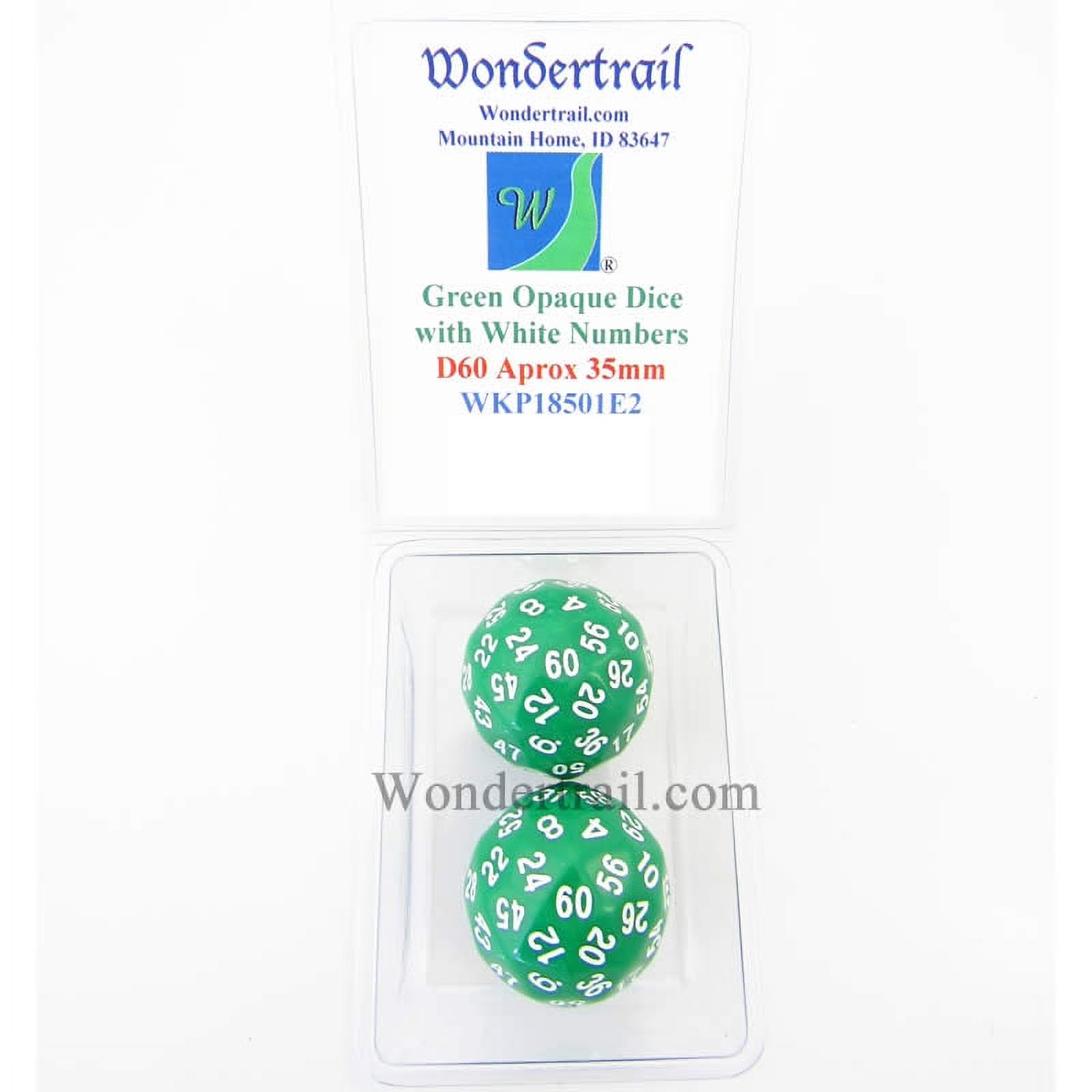 Green Opaque Dice with White Numbers D60 35mm (1.38in) Pack of 2 Wondertrail