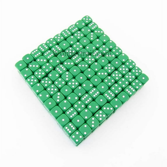 Green Opaque Dice with White Pips D6 12mm (1/2in) Bulk Pack of 200 Koplow Games