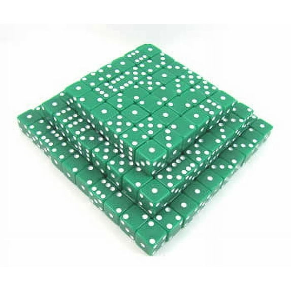 Green Opaque Dice with White Pips D6 12mm (1/2in) Bulk Pack of 200 Koplow Games