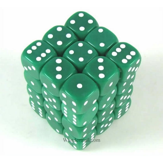 Green Opaque Dice with White Pips D6 12mm (1/2in) Pack of 36 Koplow Games
