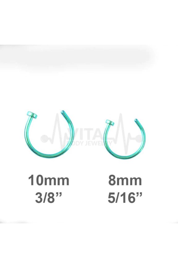 Green Open Nose Rings, Adjustable, Easy To Fit Disk End, Comfortable, Half Hoop, 18G, PVD Coated, Surgical Steel, Vital Body Jewelry