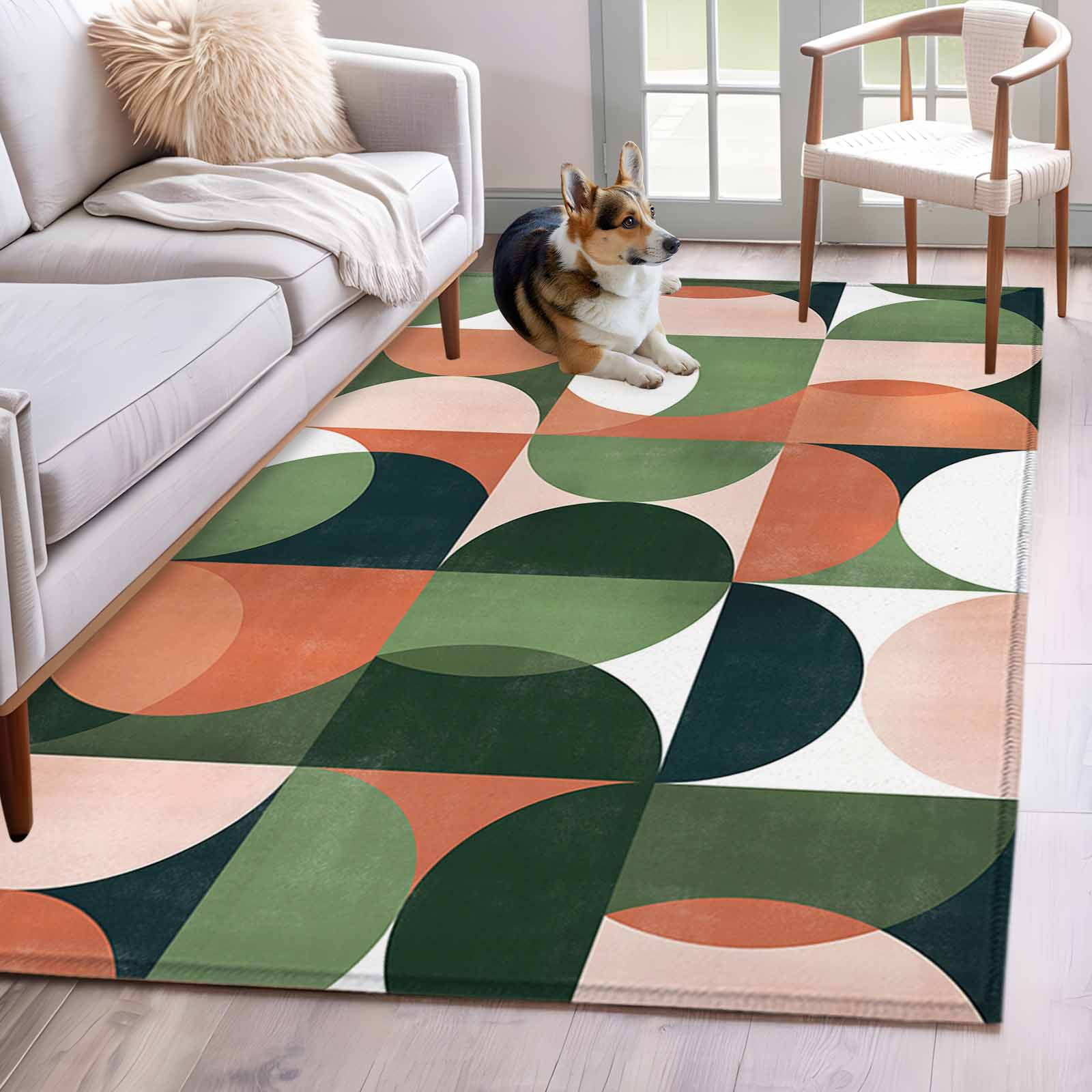 Green Orange Area Rugs 4x6 ft Nordic Retro Medieval Geometric Abstract ...