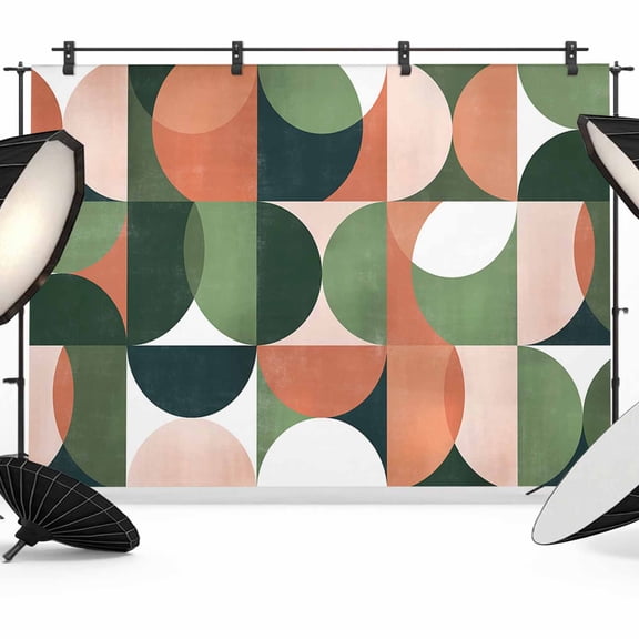 Green Orange Backdrop for Photography, Nordic Retro Medieval Geometric Abstract Photo Backdrop Portrait Background Party Banner Photo Backgrounds for Studio Booth Props, 7x5ft