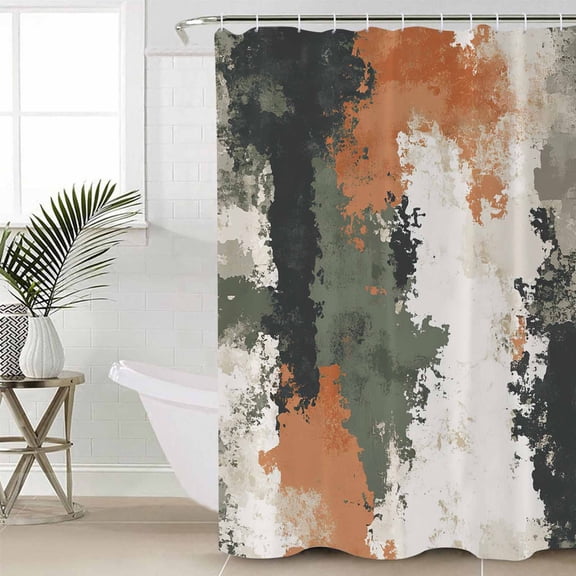Green Orange Bathroom Curtain 78 Inch Shower Curtain with Hooks, Shabby Chic Color Block Abstract Ombre Waterproof Polyester Bath Curtain Washable Bathtub Curtain 72''x 78''