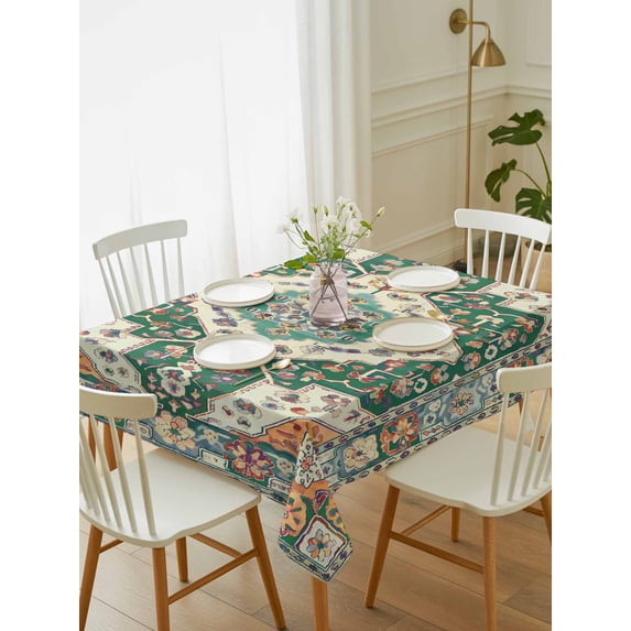 Green Orange Beige Boho Tablecloth Rectangle Table Cloth 52x70, Waterproof Tablecloth Outdoor Table Cloth, Retro Ethnic Tribal Abstract Art Washable Table Cover for Kitchen Dinning Party