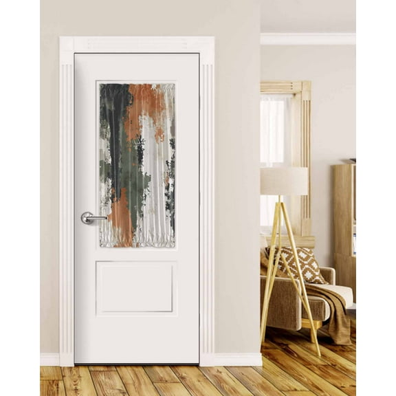 Green Orange Blackout Curtains, French Door Curtains for Door Window, Shabby Chic Color Block Abstract Ombre Privacy Drapery for Patio/Sidelight Doors, 1 Panel with Tieback, 25 x 40 Inches