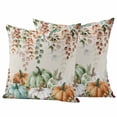 thumbnail image 1 of Green Orange Blue Fall Outdoor Waterproof Pillow Covers, Thanksgiving Pumpkin Botanical Rustic Decorative Square Throw Pillowcase Sofa Cushion Sham for Patio/Couch/Chair, 18"x18" 2 Pack, 1 of 8