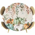 thumbnail image 1 of Green Orange Blue Fall Round Tablecloth, Fitted Table Cover with Elastic for 45"-54" Round Tables, Thanksgiving Pumpkin Botanical Rustic Table Cloth Outdoor Dinning Party Waterproof Tablecloths, 1 of 7