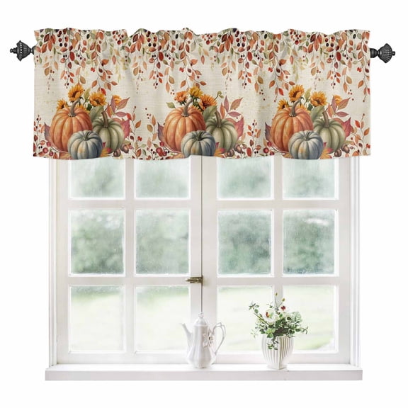 Green Orange Blue Pumpkin Kitchen Valances for Windows 60x18 Inch Kitchen Curtains Valances Rod Pocket Thanksgiving Fall Leaves Weeping Bathroom Window Valances for Window Treatment Decor