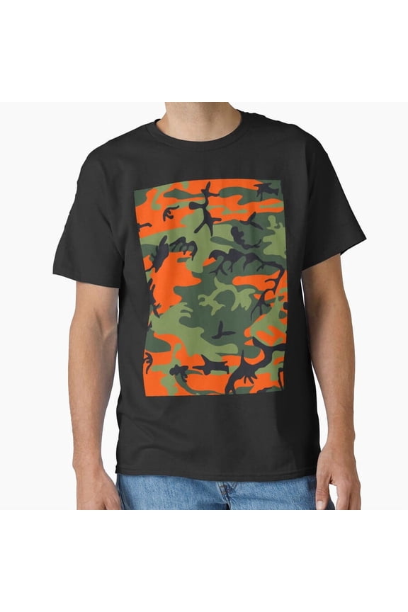 Green Orange Camo Camouflage Pattern Military Style Design T-Shirt, for Men & Women, up to Size 5XL