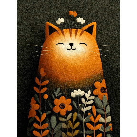 Green Orange Cat Illustration Canvas Happiness Quote Cottagecore Classroom Wall Decor