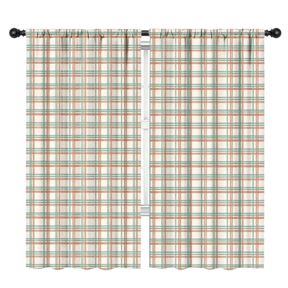 Green Orange Checkerboard Beige Pattern Kids Curtains,Childrens Insulated Curtains Set Of 2,Bedroom Essentials,Teen Room Decor 42"X84"