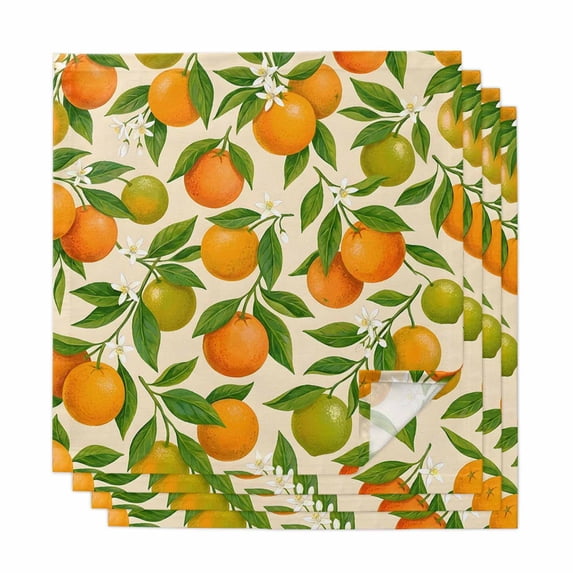 Green Orange Cloth Napkins, Summer Botanical Leaves Watercolor Washable and Reusable Dinner Napkins Set of 4, Table Napkin for Kitchen Party Birthday Wedding Hotel Housewarming 20"x20"