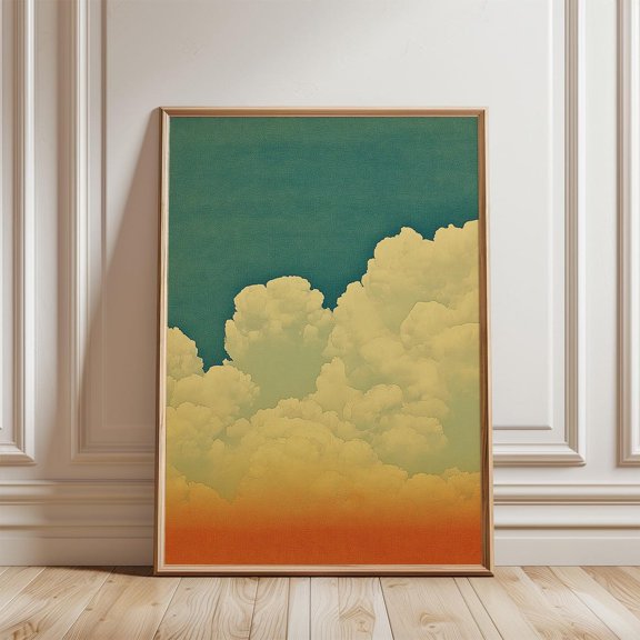 Green Orange Cloud Minimal Sky Gradient Contemporary Atmospheric Art, Unframed Paper Poster 8x10in