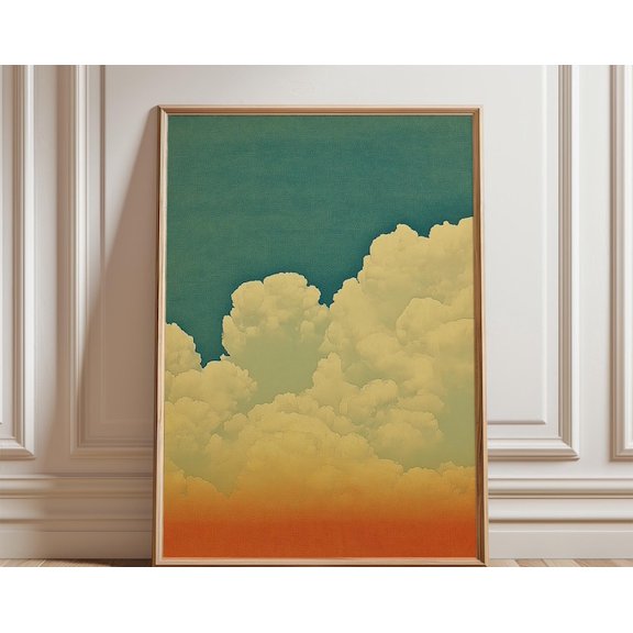 Green Orange Cloud Minimal Sky Gradient Illustration Contemporary Atmospheric Wall Art, Unframed Paper Poster 24x36in