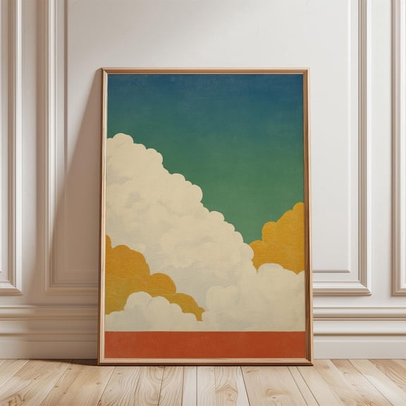Green Orange Cloud Minimalist Sky Contemporary Atmospheric Home Decor Unframed Paper Print