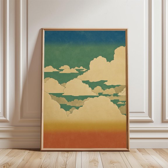 Green Orange Cloud Poster, Minimal Sky, Contemporary Atmospheric Wall Art, Poster Only