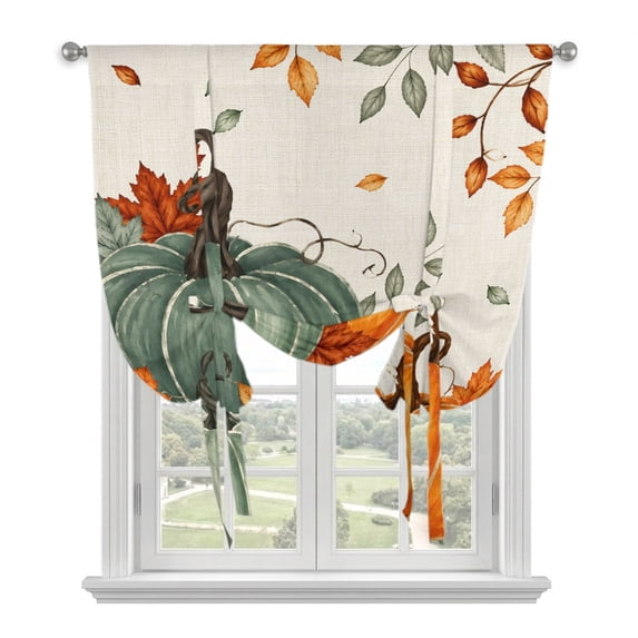 Green Orange Fall Balloon Curtains for Windows, Bedroom Curtains 54 Inch Length, Farmhouse Maple Leaves Thanksgiving Beige Tie Up Curtains Panels Thermal Insulated Bathroom Curtains Window 42"x54"