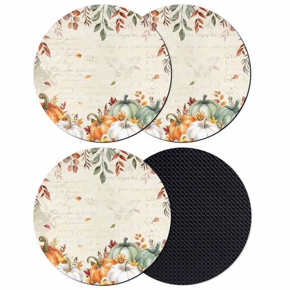 Green Orange Fall Coasters Set of 4, Absorbent Coasters for Drinks, Pumpkins Botanical Thanksgiving Retro Coaster for Desk Coffee Table Protection, Home Decor House Warming Gifts 4"