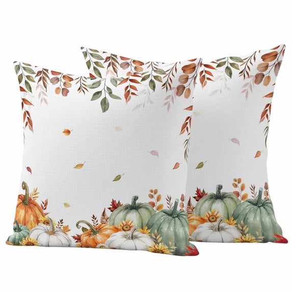 Green Orange Fall Outdoor Waterproof Pillow Covers, Pumpkins Botanical Thanksgiving Decorative Square Throw Pillowcase Sofa Cushion Sham for Patio/Couch/Chair, 26"x26" 2 Pack