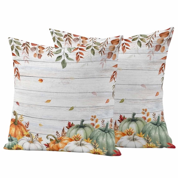 Green Orange Fall Outdoor Waterproof Pillow Covers, Pumpkins Botanical Thanksgiving Vintage Decorative Square Throw Pillowcase Sofa Cushion Sham for Patio/Couch/Chair, 24"x24" 2 Pack