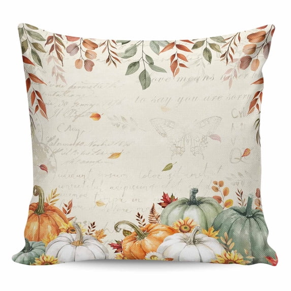 Green Orange Fall Pillow Covers 24x24 Inch Decorative Throw Pillow Cover, Pumpkins Botanical Thanksgiving Retro Sofa Pillowcases Accent Cushion Case Home Decor Bedroom Living Room