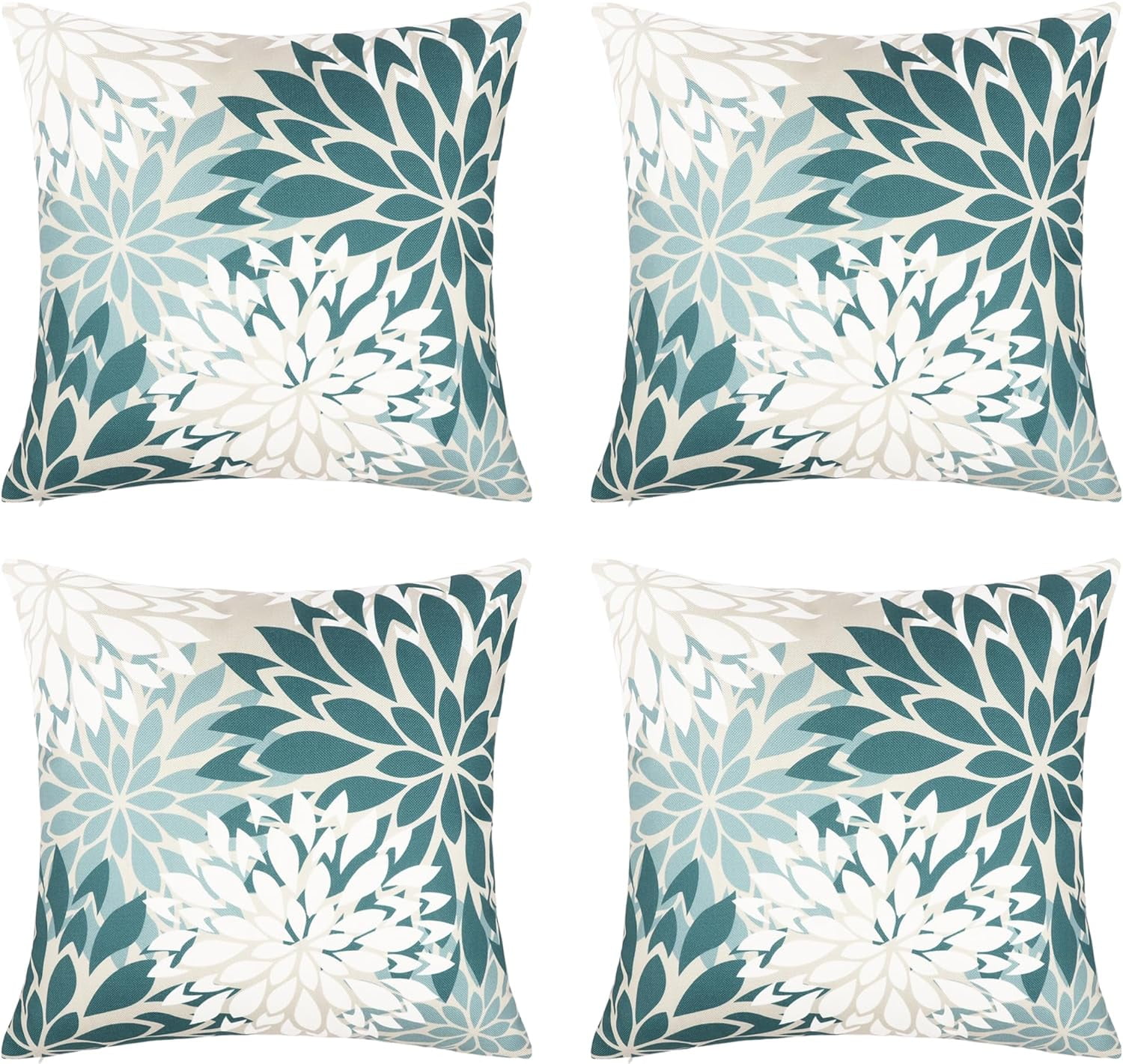 Green and Orange Floral Throw Pillow Covers 18x18 inch Set of 4 Outdoor and Indoor Farmhouse Decorative Linen Pillow Cover - Waterproof Pillow Covers for Patio Garden Living Room Bed Sofa