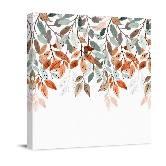 Green Orange Leaf Canvas Wall Art for Living Room, Watercolor Botanical Poster Print Painting for Bedroom Office Home Decoration Wall Pictures Prepare To Hang 12"x12"
