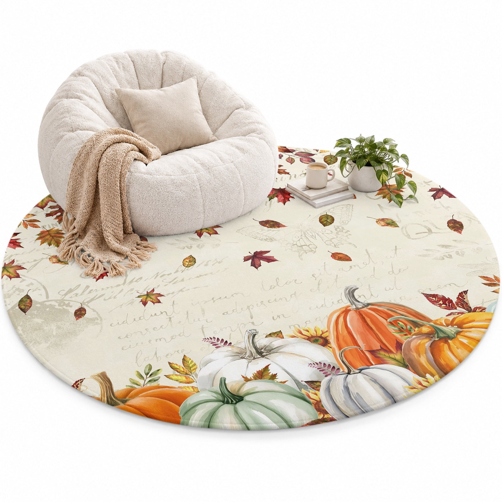 Green Orange Pumpkin Area Rug 6', Maple Leaf Sunflower Soft Mat Non ...