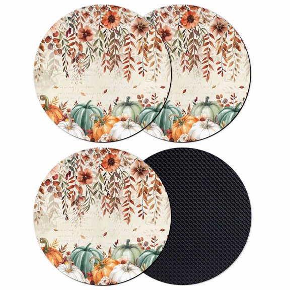 Green Orange Pumpkins Fall Coasters Set of 4, Absorbent Coasters for Drinks, Thanksgiving Floral Botanical Coaster for Desk Coffee Table Protection, Home Decor House Warming Gifts 4"