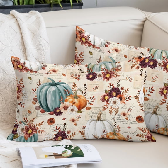 Green Orange Pumpkins Fall Pillow Covers 24"x36", Botanical Thanksgiving Retro Soft Brushed Microfiber Breathable Throw Pillow Covers, Decorative Pillowcase with Zipper for Couch Sofa Bedroom