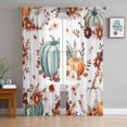thumbnail image 1 of Green Orange Pumpkins Fall Sheer Curtains 63 Inch Length 2 Panels Set, Semi Transparent Voile Rod Pocket Curtains for Living Dining Room Bedroom Drapes Botanical Thanksgiving, 1 of 8