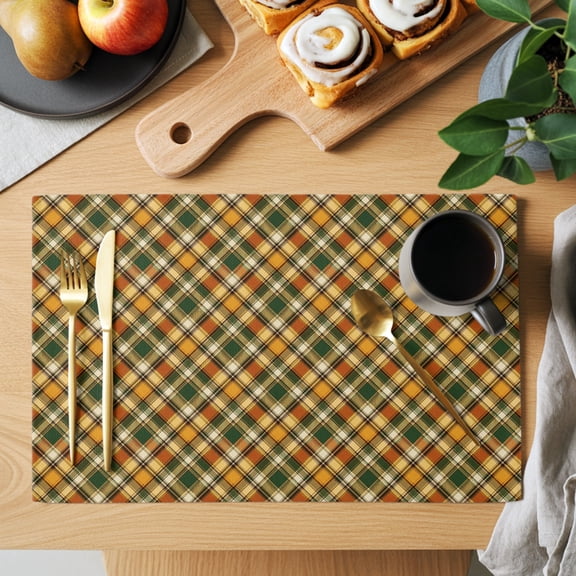 Green Orange Red Gingham Placemats Set of 12, Country Farmhouse Classic Plaid Checkered Non-Slip Place Mats Washable Table Mats for Kitchen Dining Table Decorations Indoor/Outdoor
