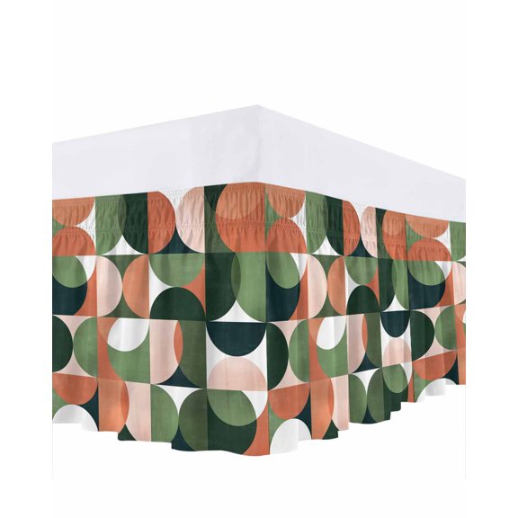 Green Orange Ruffle Bed Skirt California King Size Nordic Retro Medieval Adjustable Elastic Dust Bed Skirts Wrap Around Bedskirt Wrinkle Free Easy Fit with 18 Inch Drop
