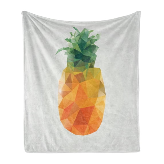 Green and Orange Soft Flannel Fleece Blanket, Geometric Polygonal Fruit Angular Triangles Abstract Art Design, Cozy Plush for Indoor and Outdoor Use, 50" x 60", Fern Green and Orange, by Ambesonne