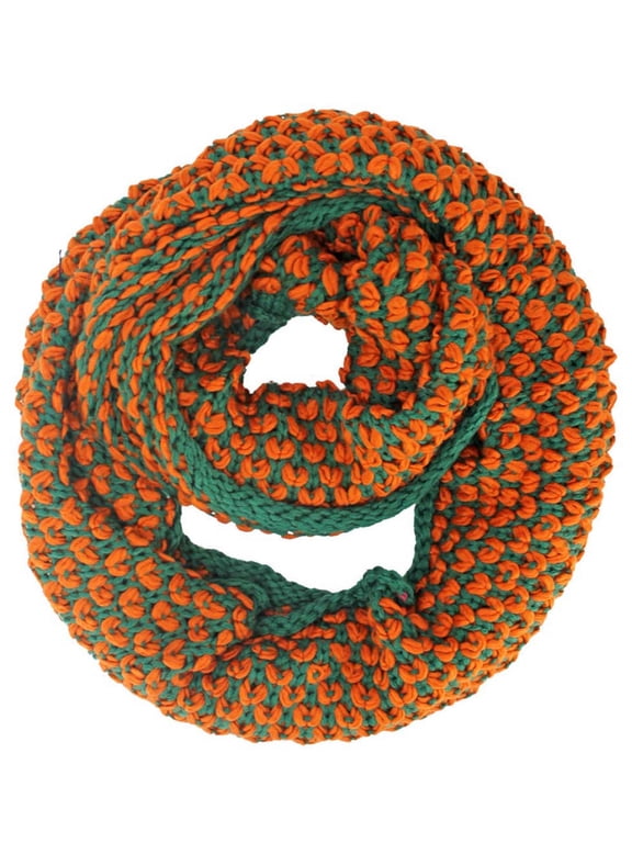 Green & Orange Two-Tone Knit Winter Infinity Scarf