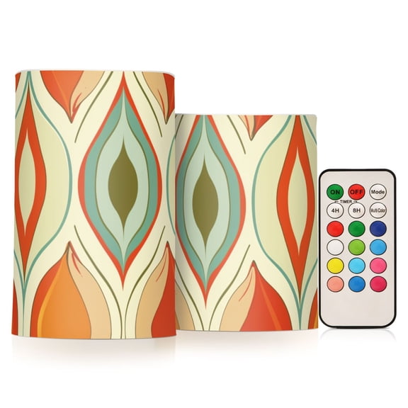 Green Orange Waves Flickering Flameless Candles LED Tealight Battery Operated with Remote Set of 2 Holiday Decor Ornaments