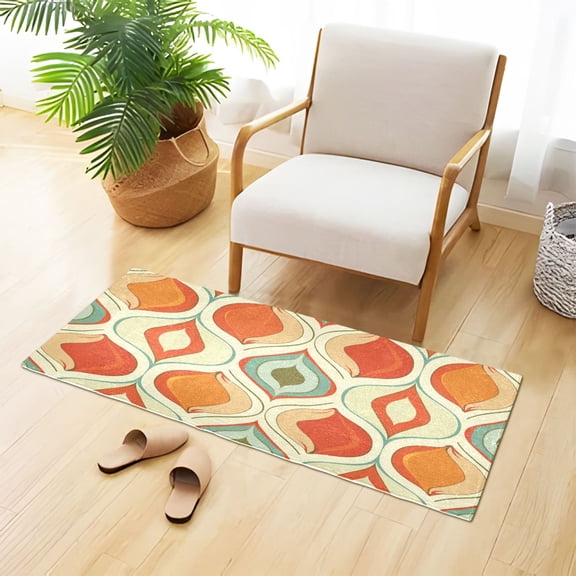 Green Orange Waves Plush Carpet Non Slip Runner Rug Absorbent Bath Mat 39" x 20"
