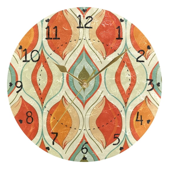Green Orange Waves Round Wall Clock Silent Analog Battery Operated Gold Pointer Home Decor 9.84" Diameter