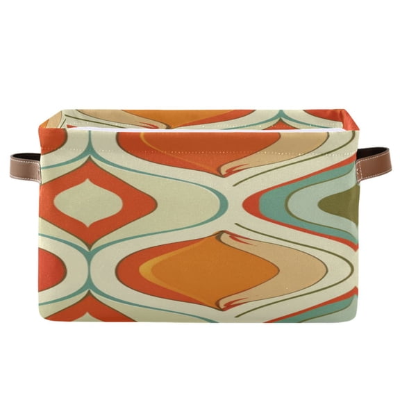 Green Orange Waves Square Storage Bins with Handles Collapsible Containing Box 1 Pack