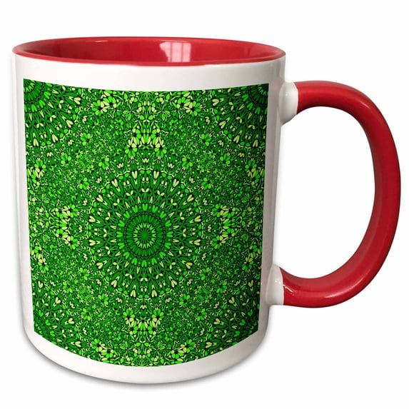 3drose, Green Oriental Bohemian Mandala Pattern Background Art, 15oz Two-tone Red Mug