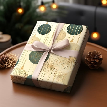 Green Ornament Wrapping Paper Christmas Decoration Minimalist Green Gift Paper Christmas Aesthetic Premium Gift Paper 58x23in Festive Paper for Christmas Gifts